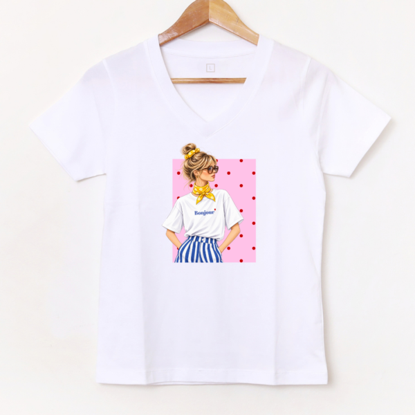 Remera Escote en V «Chica Lunares" BL1006