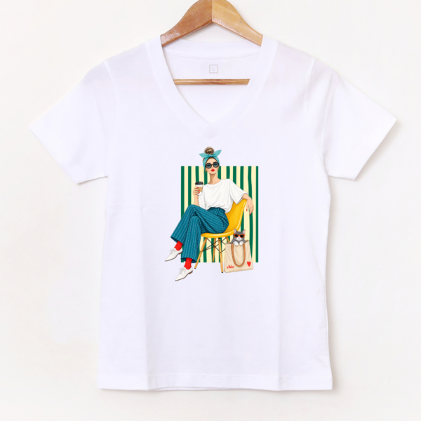 Remera Escote en V «Chica raya verde» BL1007