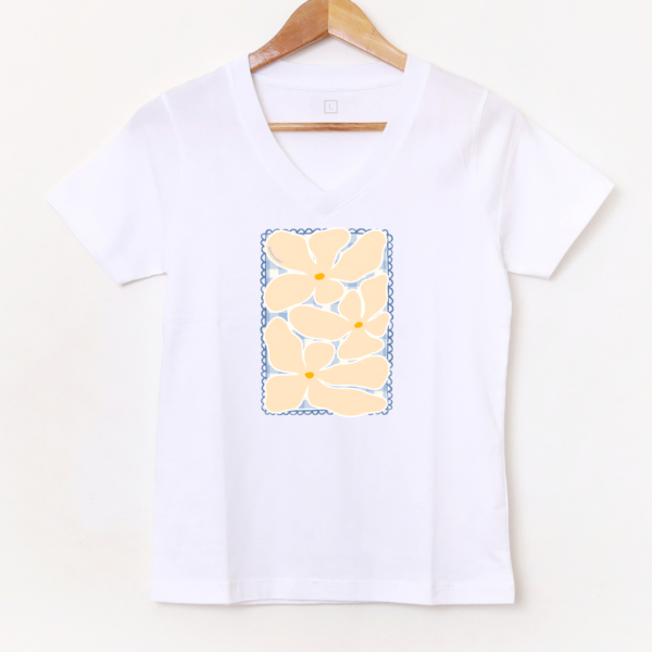 Remera Escote en V «Flor Amarillo» BL1012