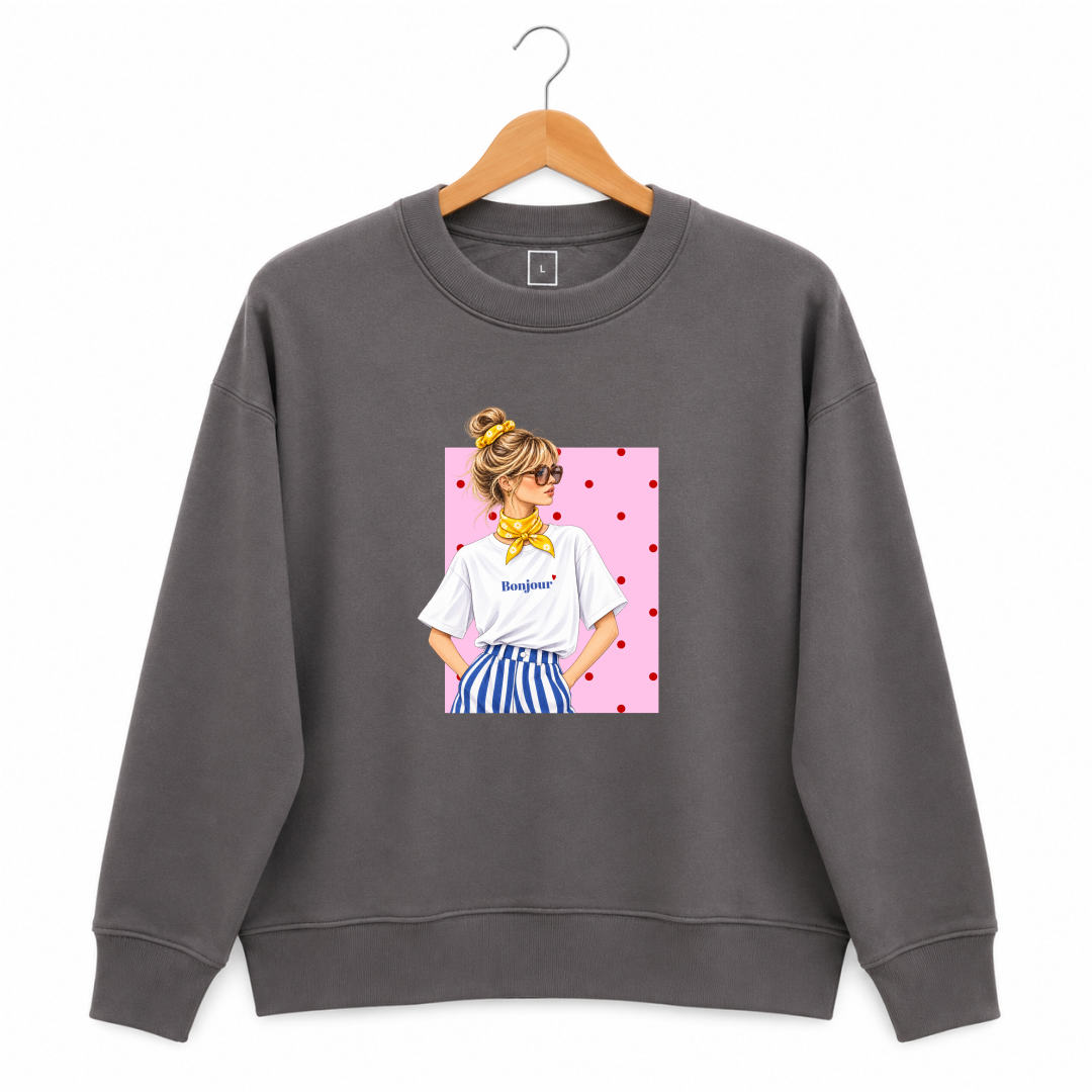 Buzo gris chica lunares